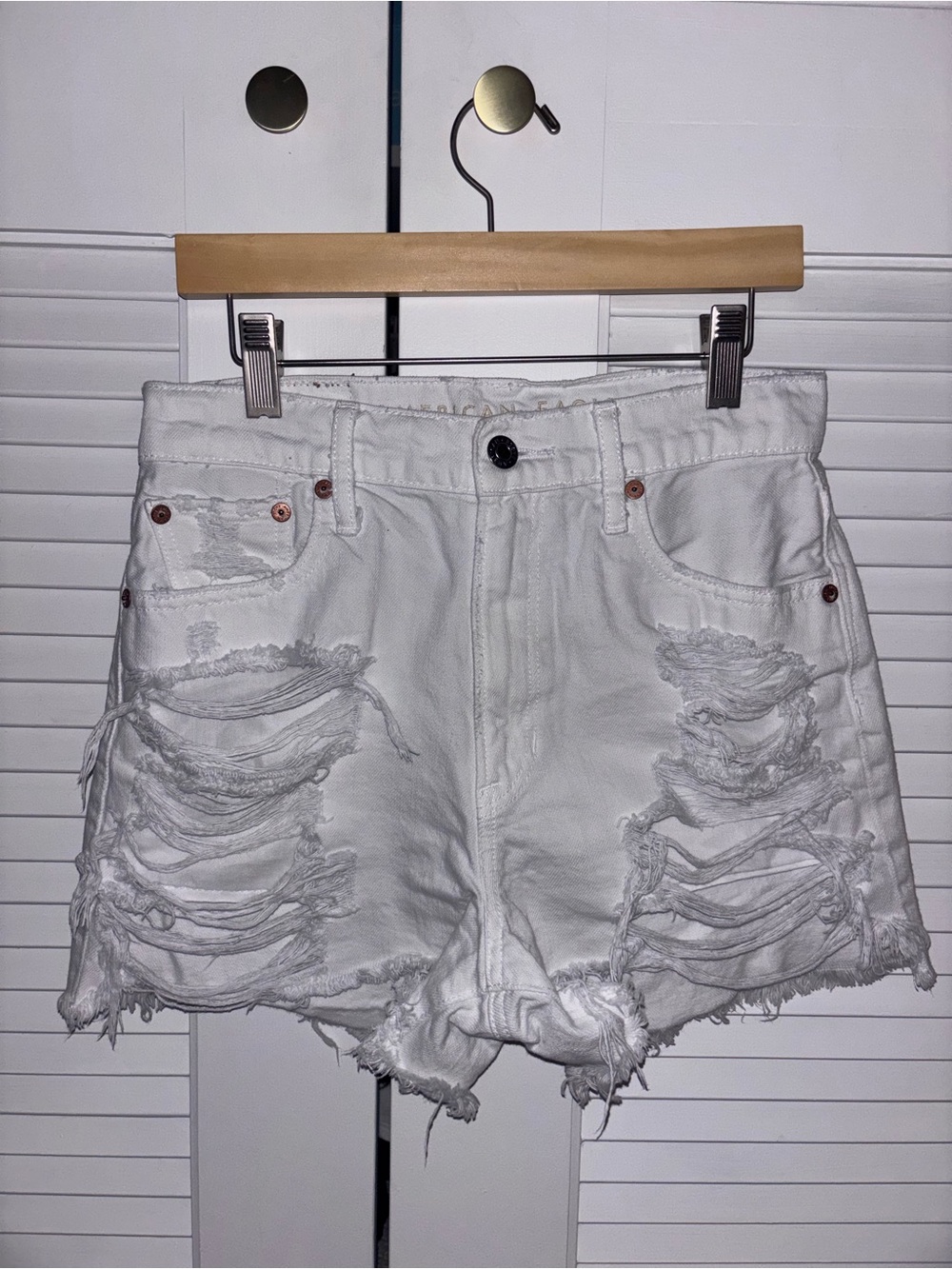 American Eagle Outfitters White Distressed Denim Shorts